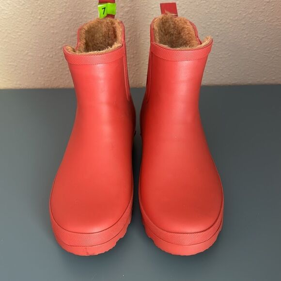 CHOOKA Chelsea Fur Lined Rain Boot Red *NEW* - Picture 2 of 8